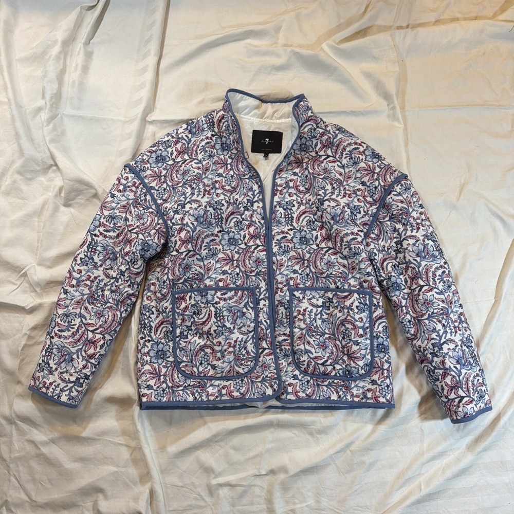 NWOT 7 For All Mankind Women's Small Quilted Floral Jacket Lightweight White BL - Picture 3 of 16